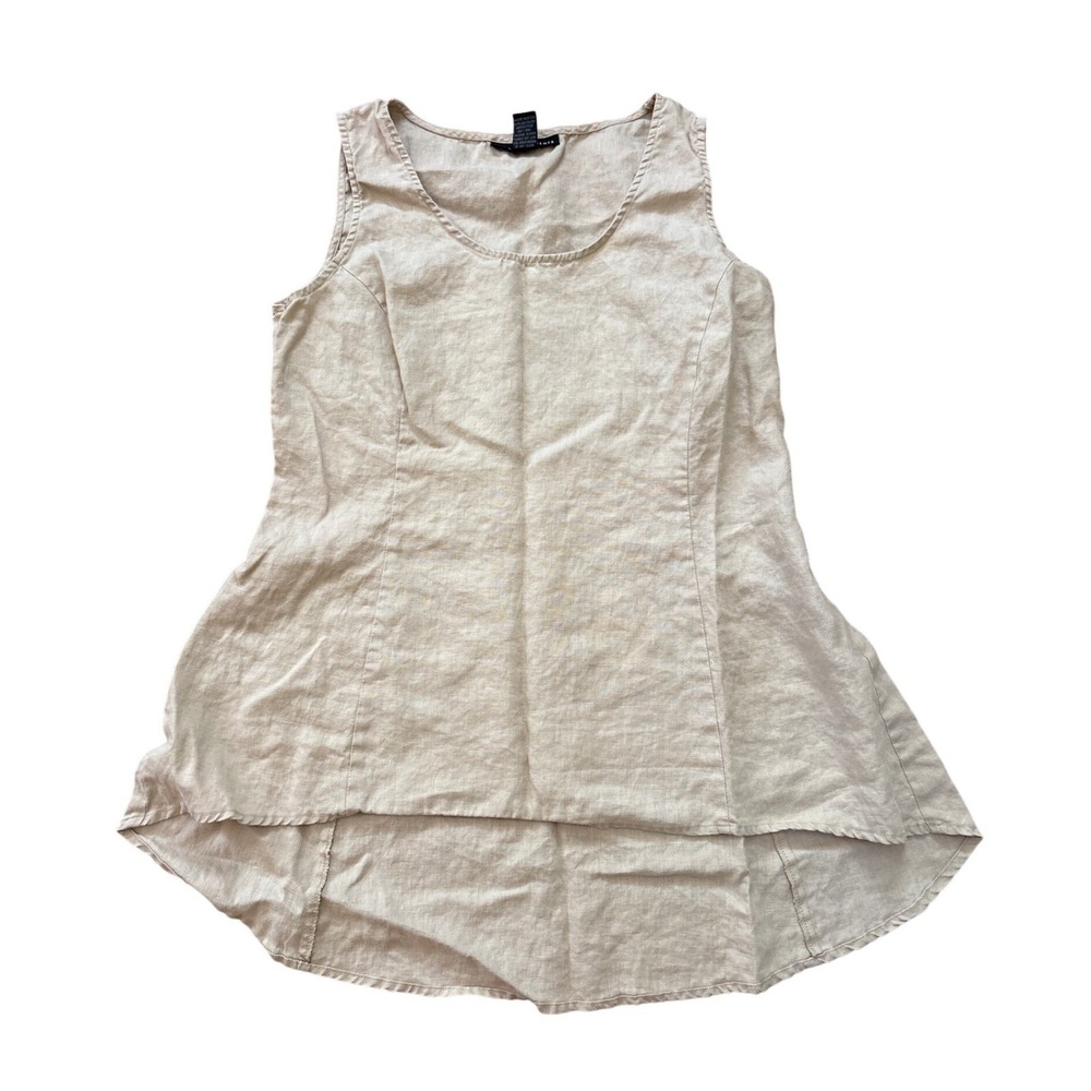 Grace Elements Tank Top Women Beige 100% Linen High Low Hem Boho SIZE L